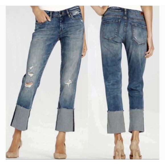 Blank NYC High Cuff Straight Medium Wash Distressed Jeans Low Rise Stretch 24 - Picture 15 of 15